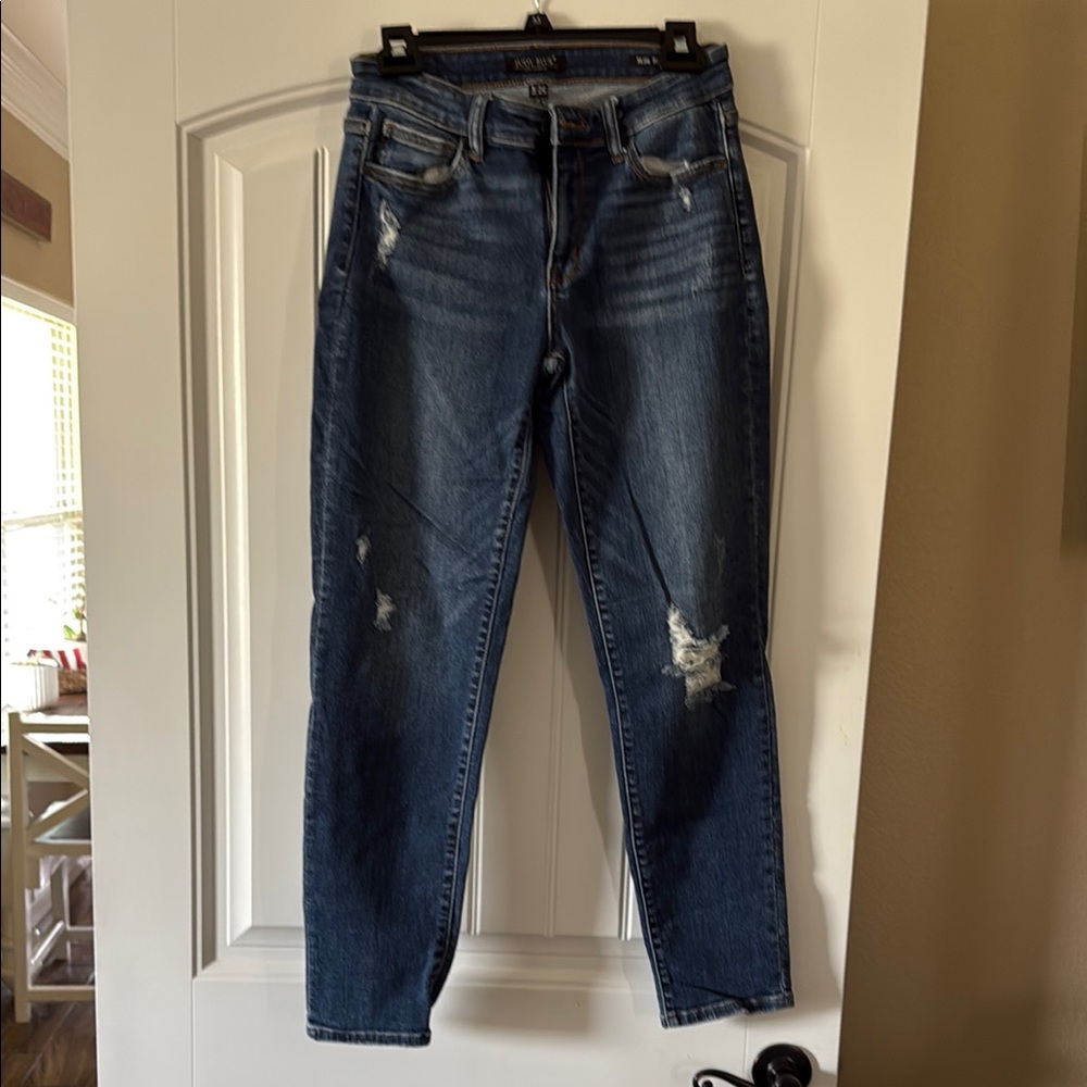 Judy Blue Straight Leg Blue Jeans with Distressed Details